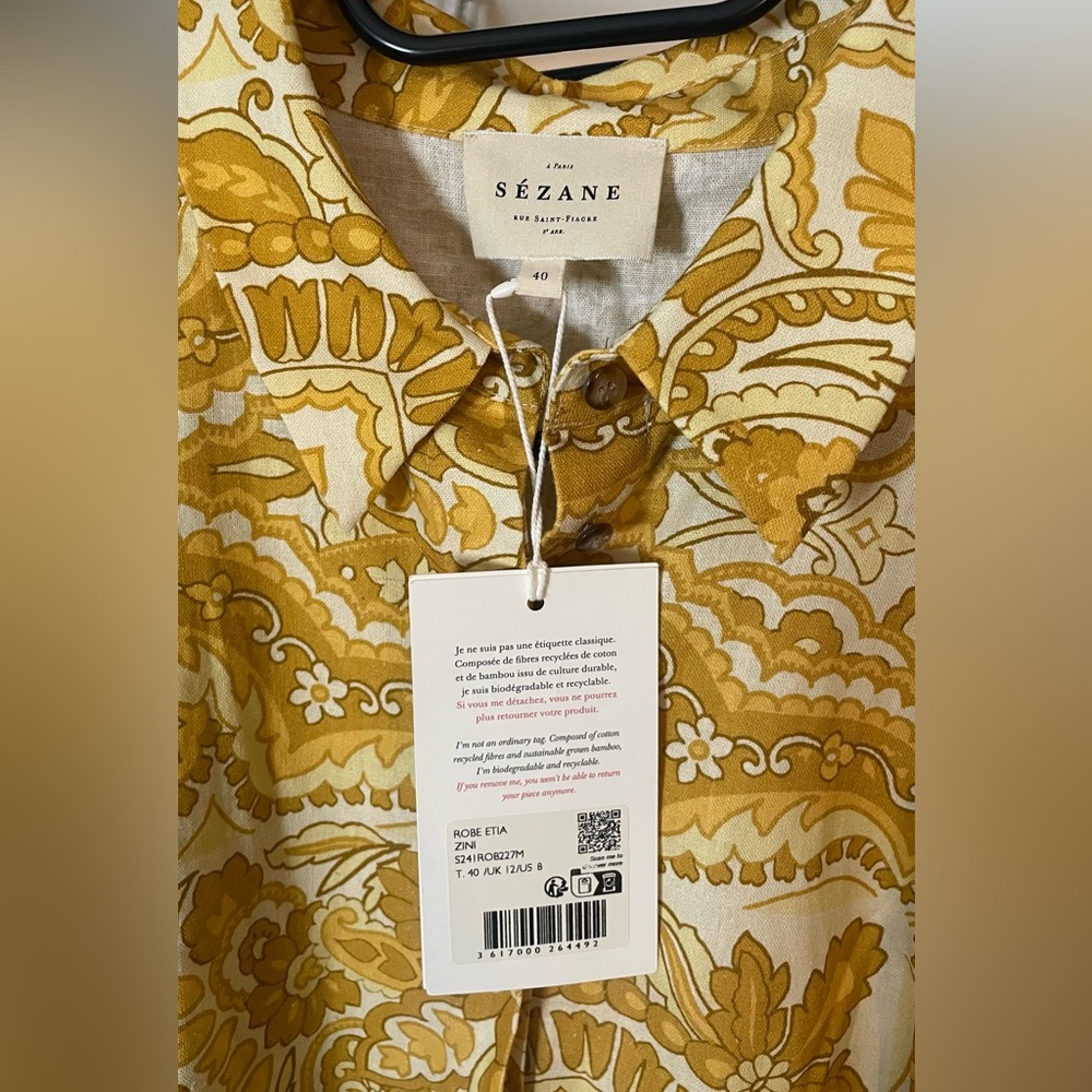 Sezane Etia US 8 in Zini print Yellow Paisley Midi Dress - Picture 4 of 4